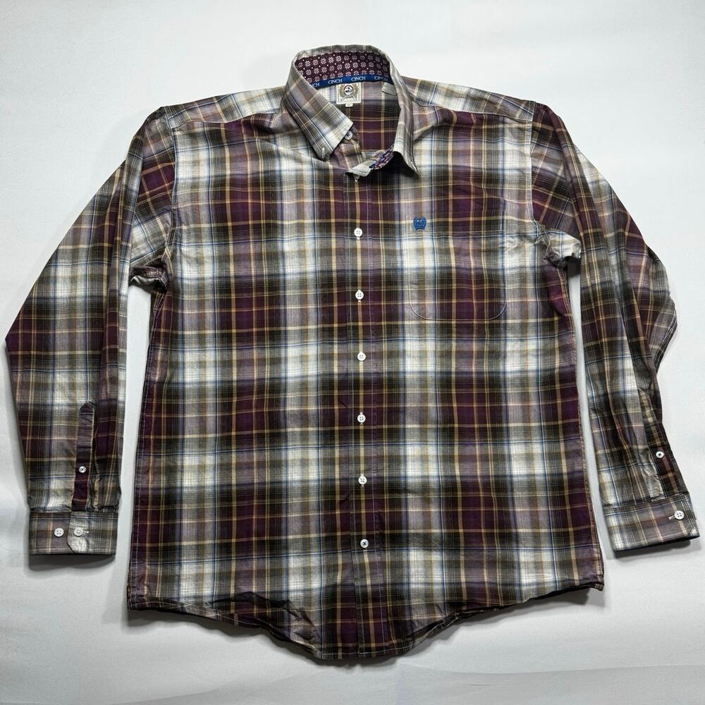 Cinch Men's Long Sleeve Purple Plaid Western Button Up Shirt - Size M*
